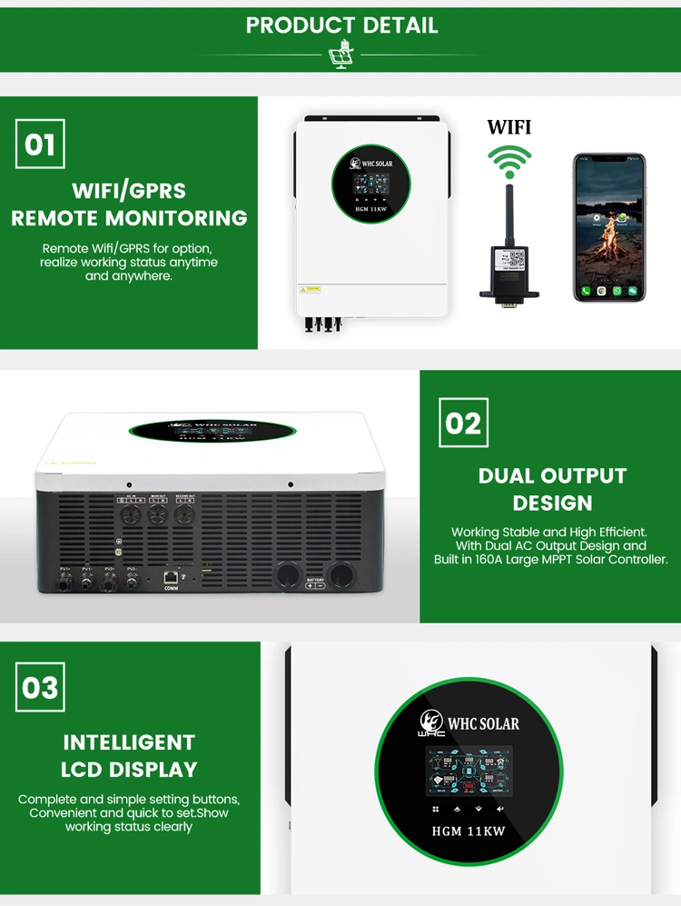 Whc off Grid Hybrid Inverter Single Phase 7.2kw 8.2kw 11kw MPPT Pure Sine Wave Solar Inverter Price