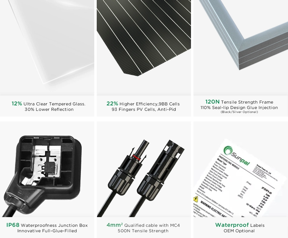 Sunpal All Black Solar Panels Manufacturers In China 380 400 410 455 500 550 600W For 48V 10Kw Residential System Use