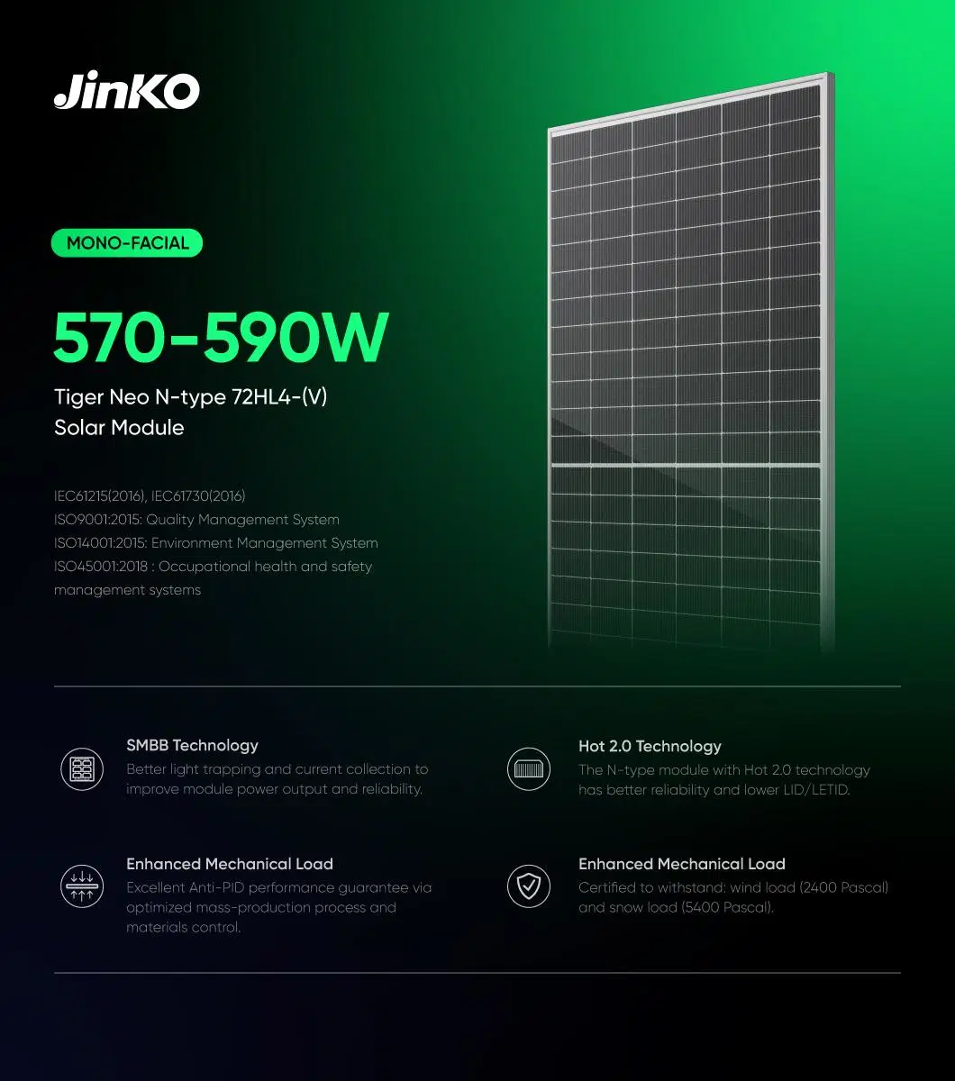 Jinko Solar Panel N Type 580W 580 Watts 585W Jkm580n-72hl4-V PV Module with English label and Long Cable