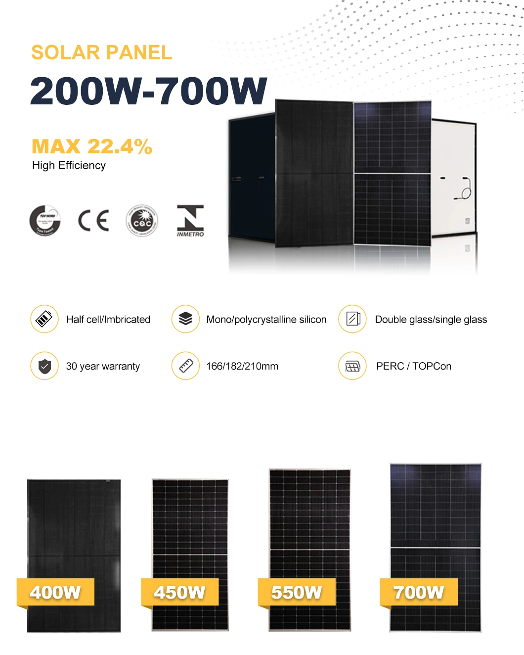 75W 1000W Amorphous Silicon Thin Film Solar Panel for RV Boats Marine