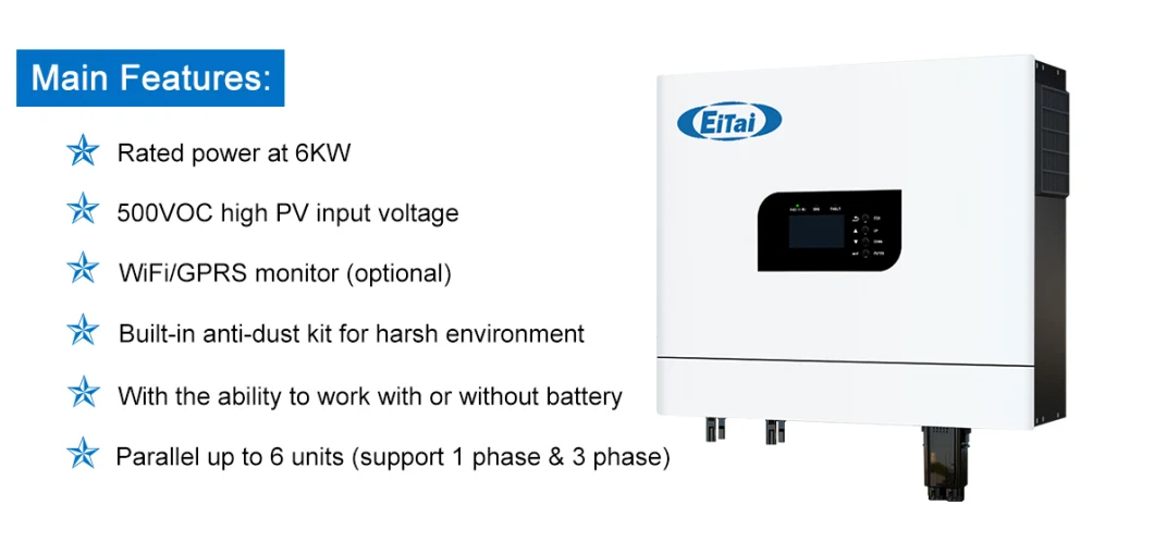 Eitai 10 Kw Hybrid Complete System MPPT Solar Hybrid Inverter off-Grid Load