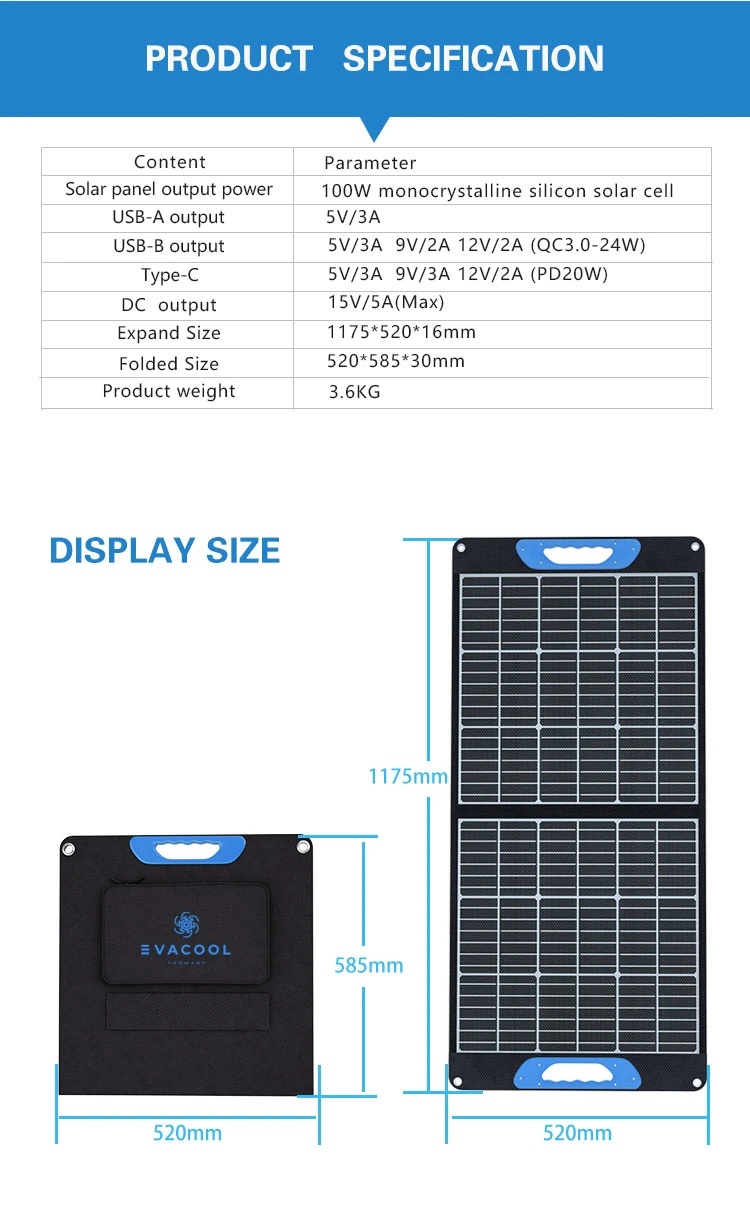 New Design 200W Outdoor Flexible Sun Power Foldable Solar Panel