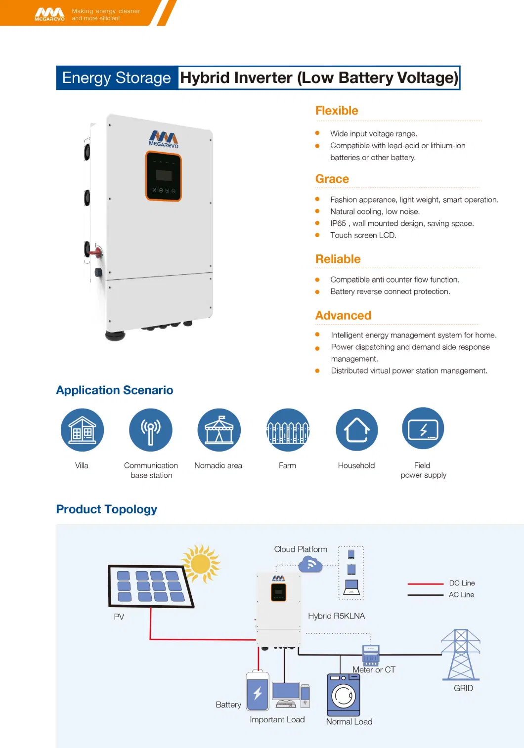 Megarevo USA Version 5kw 8kw 7kw Solar Hybrid Split Phase Solar Inverter