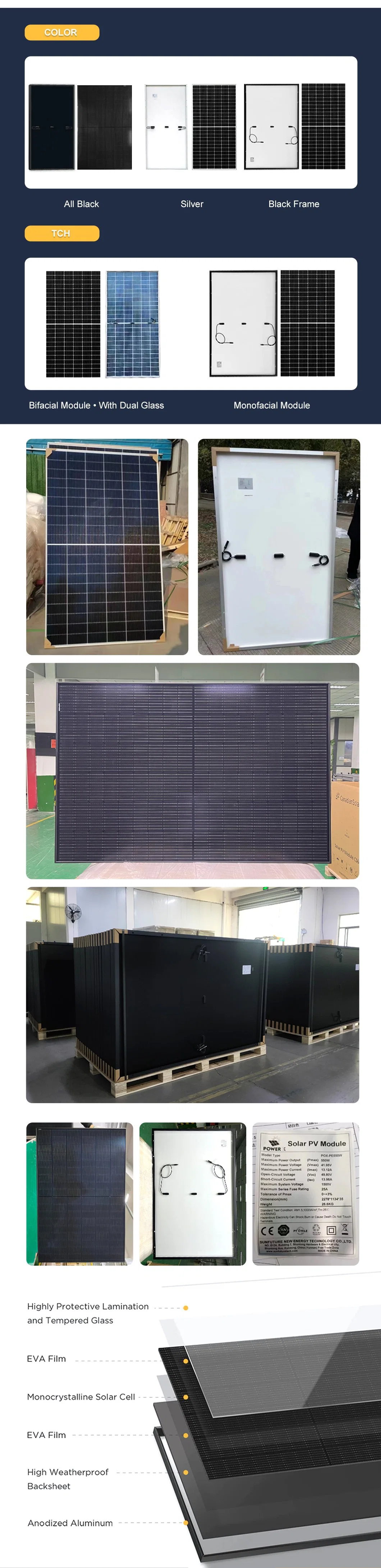 75W 1000W Amorphous Silicon Thin Film Solar Panel for RV Boats Marine