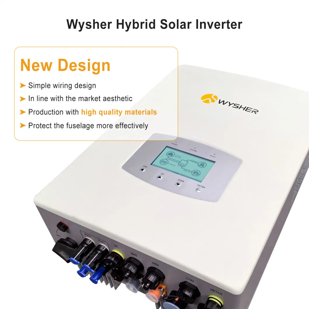 Wysher 3kw 5kw 8kw 10kw Single Phase Hybrid Solar Panel Inverter for Energy Storage System with 2 MPPT Controller