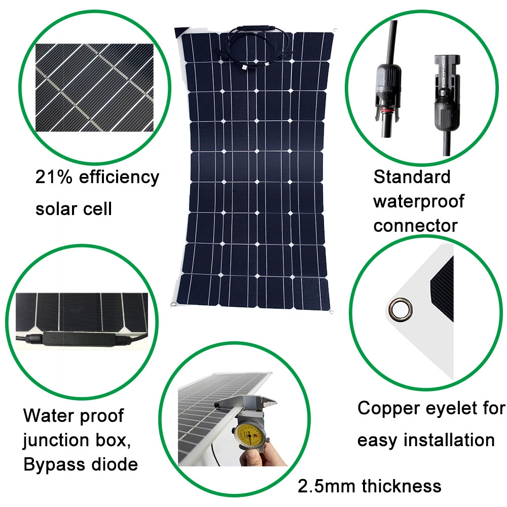 Customized ETFE Foldable Flexible Solar Waterproof 100W Monocrystalline Semi Flexible Panel