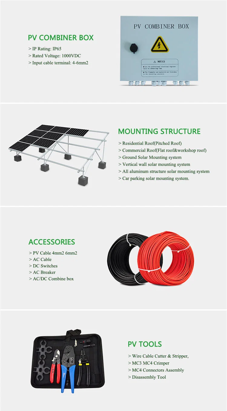 20kw 40kw 60kw 80kw 100kw Mono Solar Panel Rooftop Outdoor Mounted PV Bank Power on Grid and off Grid Solar System