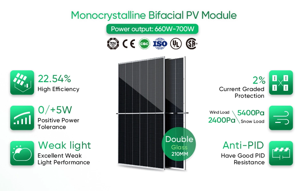 Sunpal Bimax6 Top Brand Double Glass Solar Panel 660W 665W 670 Watt Solar Panels