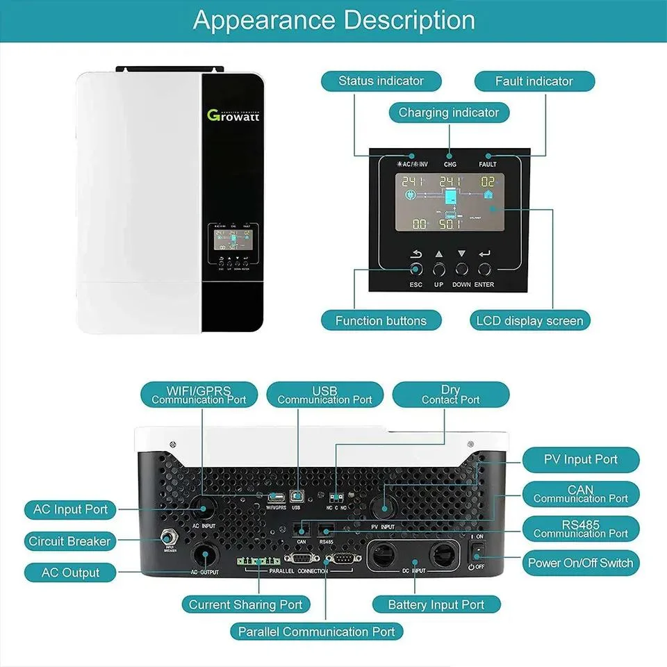 Growatt SPF 5000 Es Inverters Pure Sine Wave 5kw Inverter with Battery for Home Growatt SPF 5000es