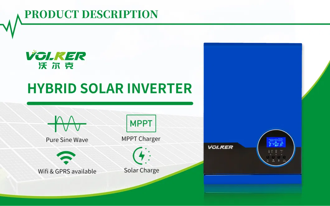 Volker Pure Sine Wave Hybrid Inverter with 100A MPPT Built in 80A Maximum Charging Current Suitable for Home Use Works with Any Battery 48VDC 230VAC 5.5kw