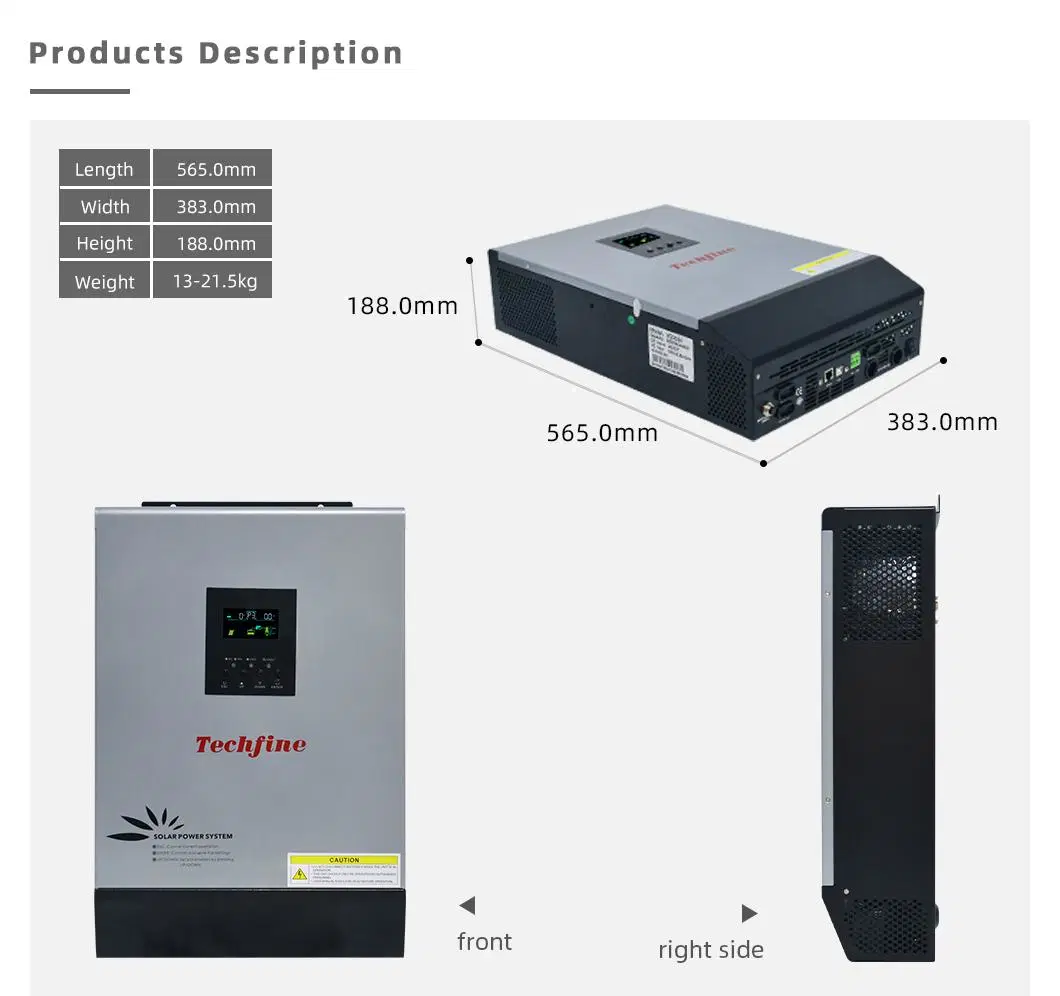 Warranty Installation Guide Techfine Carton Box or Wooden Pallets Panel Hybrid Solar Inverter with CE