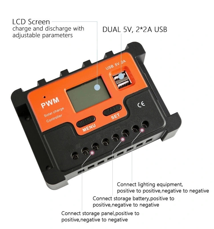 High Efficiency Power Solar Panel Controller 12V/24V/48V 10A 20A 30A 40A 50A 60A 80A 100A Panel Charger PWM Solar Charge Controller