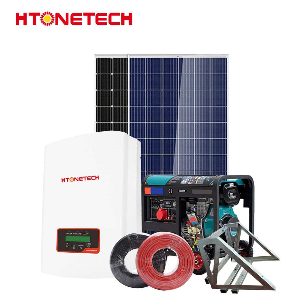 Htonetech 1.5 Kw Monocrystalline Solar Panel Manufacturers 5kw off Grid Solar Inverter China on Grid 10kw Solar Power System with Diesel Generator 7kw