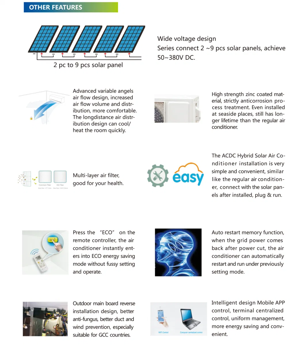 100% Solar Air Conditioner Split System 48V DC Inverter 12000BTU Wall Split Air Condition