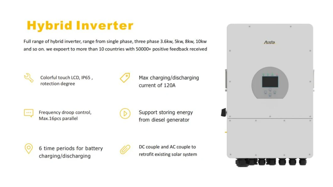 IP65 12kw Three Phase Hybrid Solar Inverter with Battery Backup for Solar Home Energy System