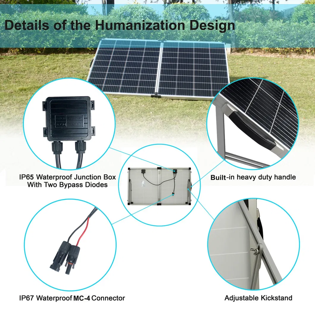 Folding 180W Glass Aluminum Frame Portable Solar Panel Factory