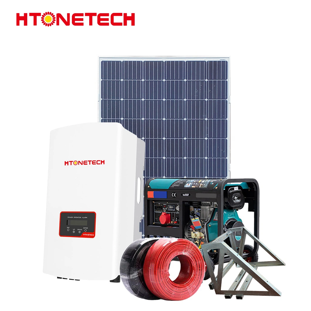 Htonetech 1.5 Kw Monocrystalline Solar Panel Manufacturers 5kw off Grid Solar Inverter China on Grid 10kw Solar Power System with Diesel Generator 7kw