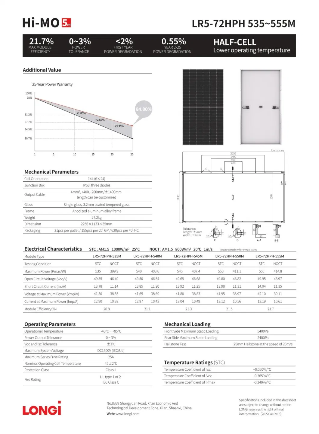 EU Warehouse Longi 550W 540W 530W Mono Solar Panel for Hybrid Solar System