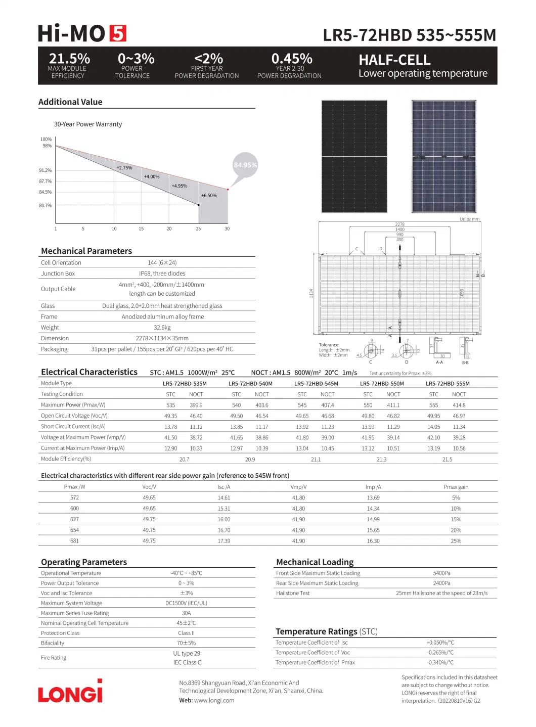 Longi/Mysolar Hot Selling Factory Direct Price 535W 540W 545W 550W 555W Half Cell Green Energy Solar Panel Sun for Home Power System