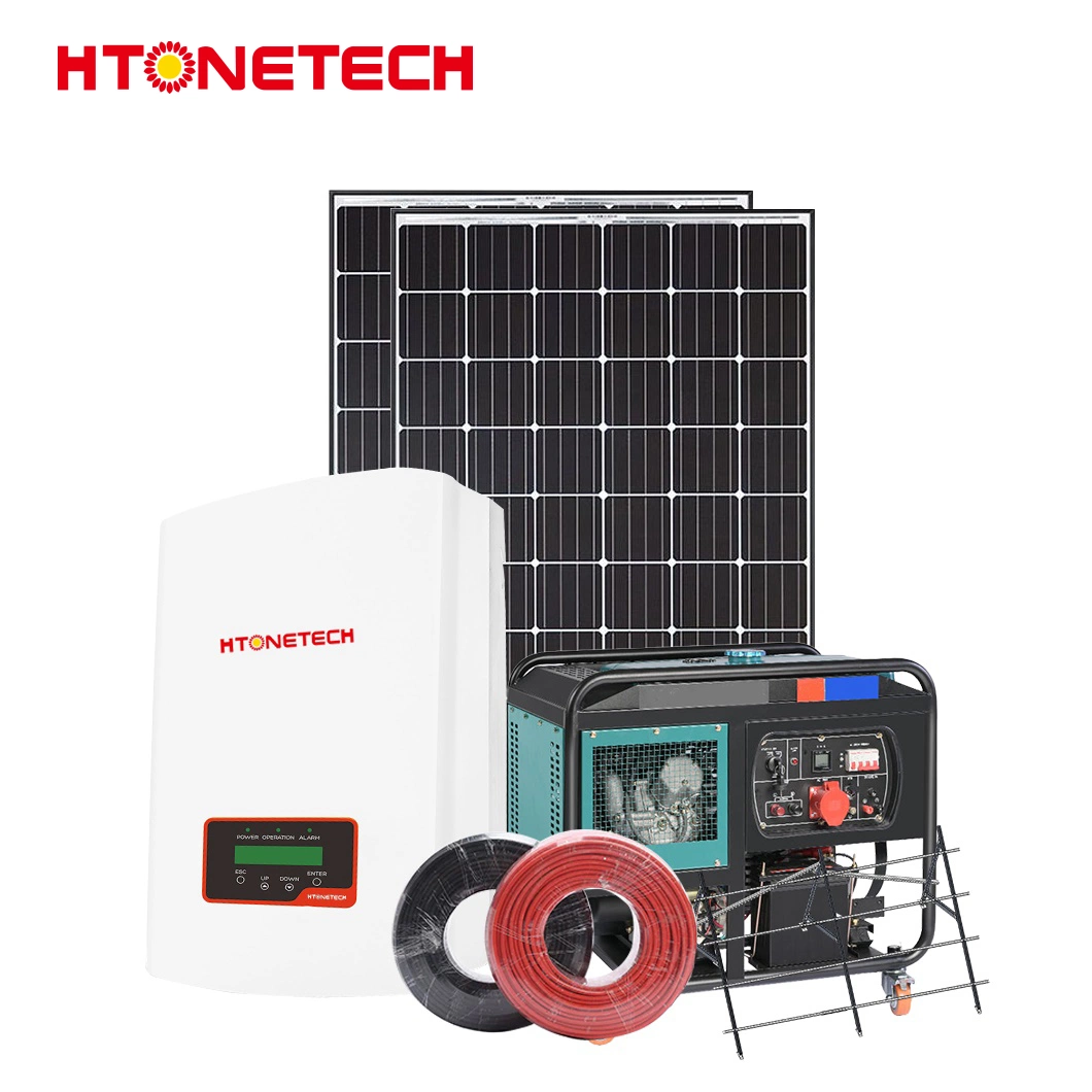 Htonetech 1.5 Kw Monocrystalline Solar Panel Manufacturers 5kw off Grid Solar Inverter China on Grid 10kw Solar Power System with Diesel Generator 7kw