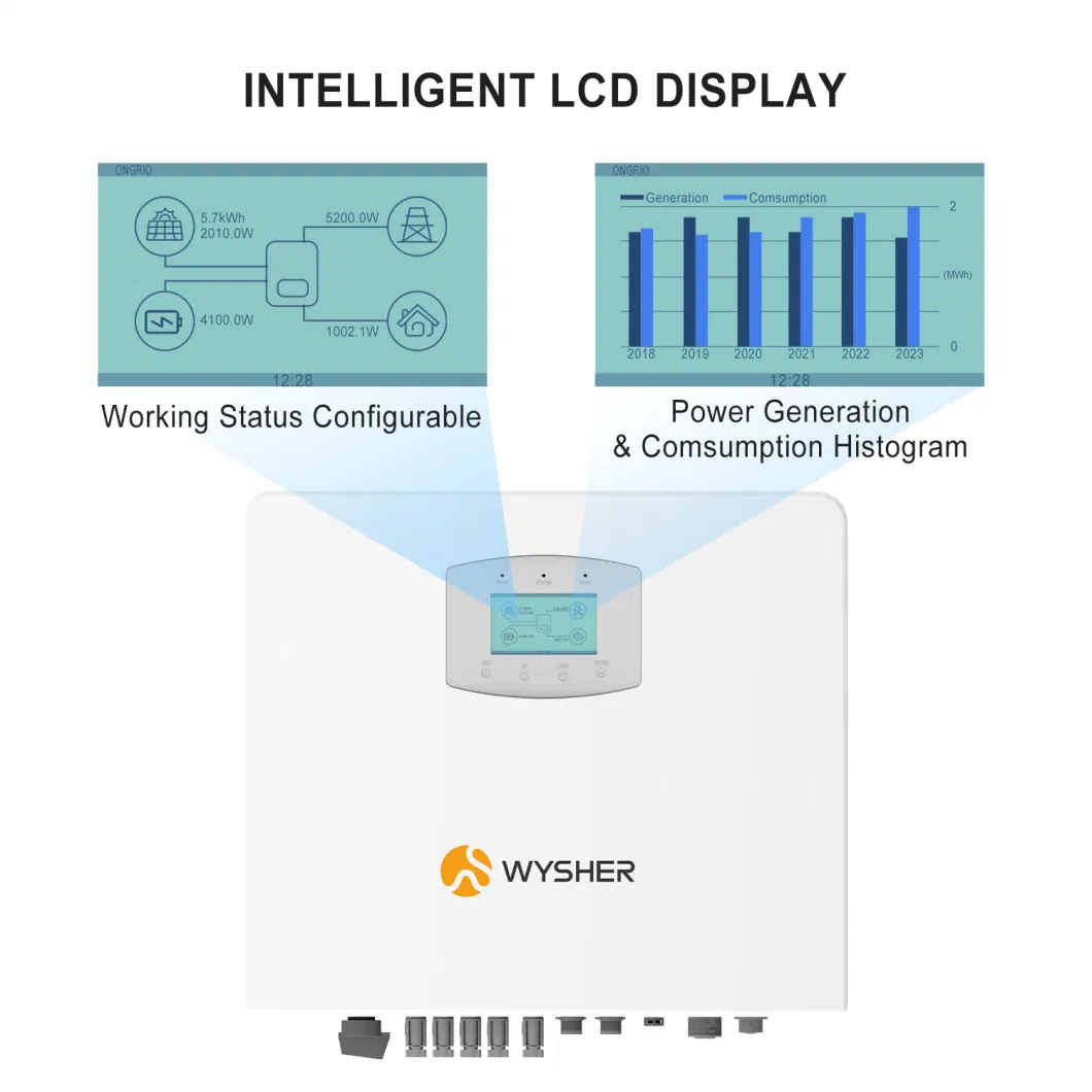 Wysher 8kw 10kw 12kw 20kw 24kw Three Phase Hybrid Solar Panel Inverter for Energy Storage System with 2 MPPT Controller