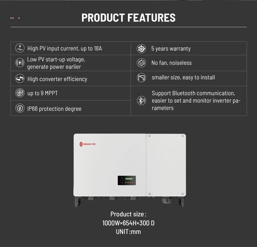 Chisage Ess DC/AC Inverters Grid Tied Solar System on Grid Inverter with IP66 Protection