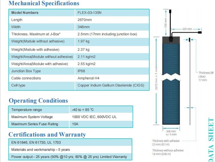 40W to 550W Flex Adhesive Thin Film Flexible Solar Panel to Install for Tpo