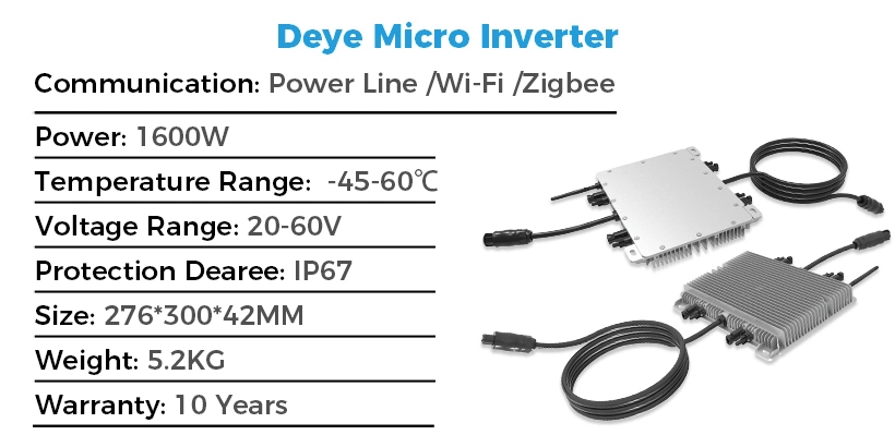 Micro Inverter 1600W Solar Microinverter Deye High Efficiency with 10 Years Warranty