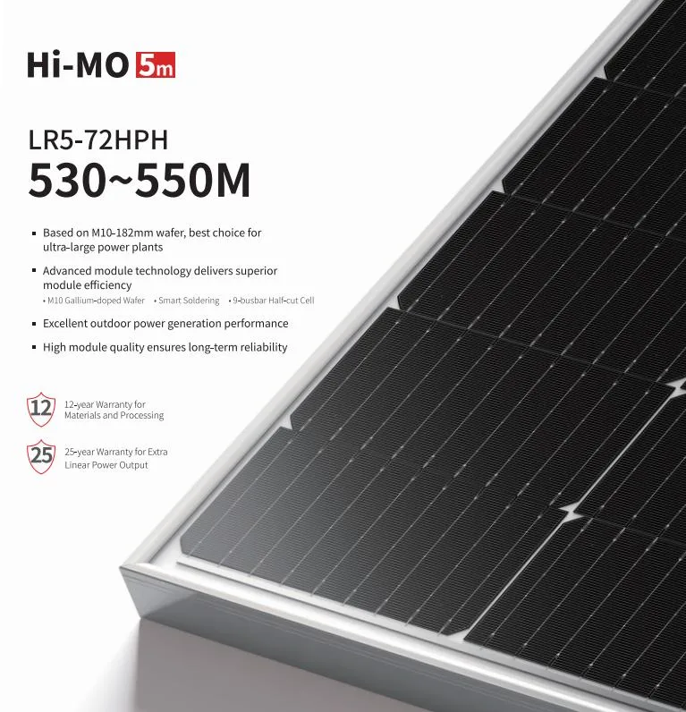 EU Warehouse Longi 550W 540W 530W Mono Solar Panel for Hybrid Solar System