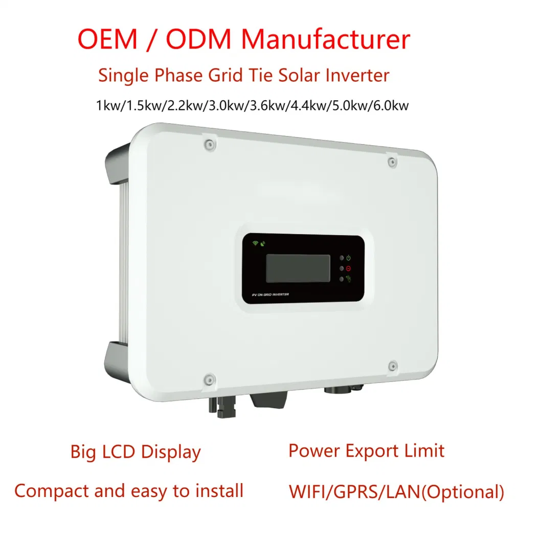 IP65 Grid Tie Solar Inverter 1kw, 2.2kw, 3kw, 3.6kw, 4.4kw, 5kw, 6kw Single Phase on Grid Inverter with WiFi