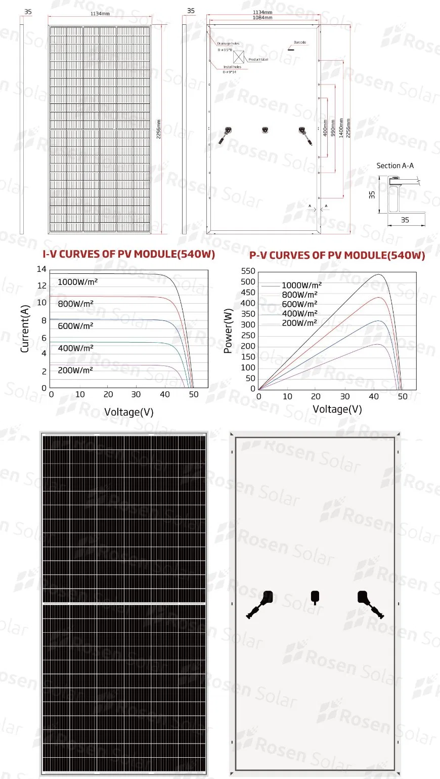 Rosen Solar Panel 550 Watt System Monocrystalline 48 Volts Solar Panel 550W Price EU Warehouse Stock