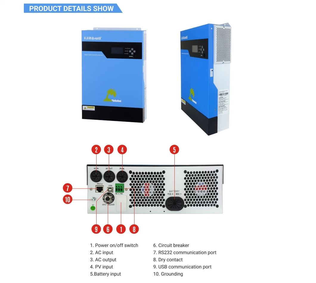 Kemapower 3phase Hybrid on/off Grid Solar Panel Grid Tie Inverter 10kw with Battery Backup