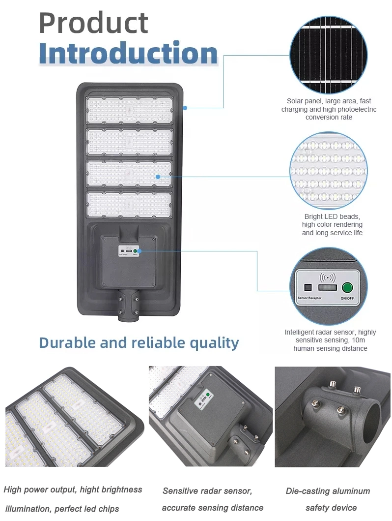 High Quality 300W 400W 500W Streetlight IP66 All in One Solar Integrated Street LED Lamp with Solar Panel