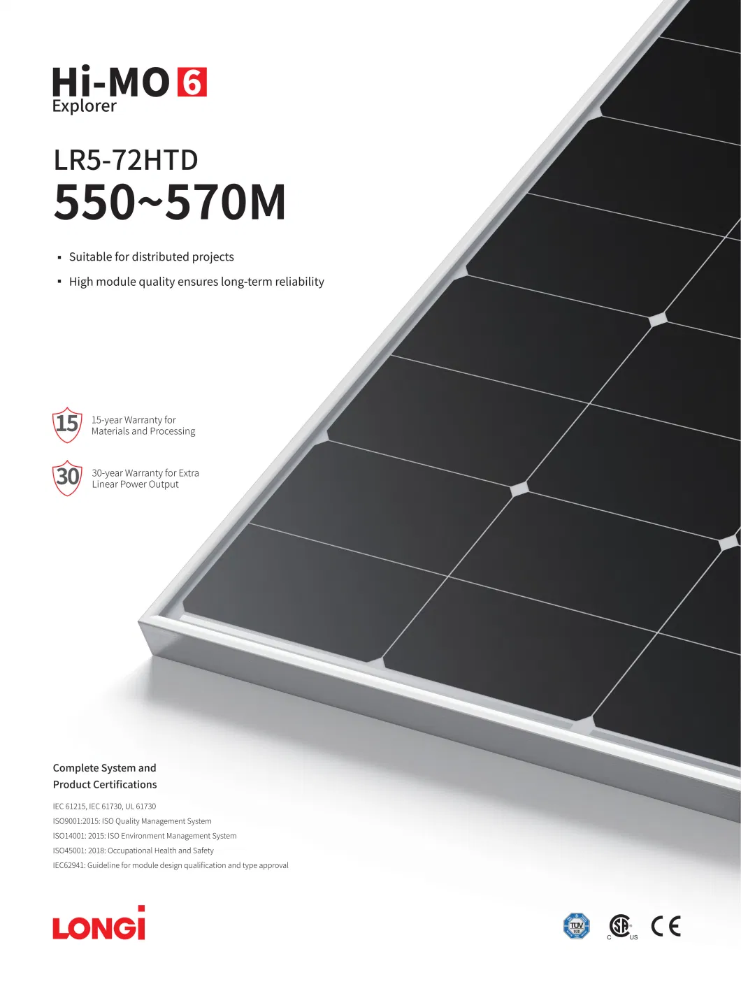 Longi Tier1 Solar Panel Hi-Mo6 New Model 560W 565W 570W 575W 585W PV Module