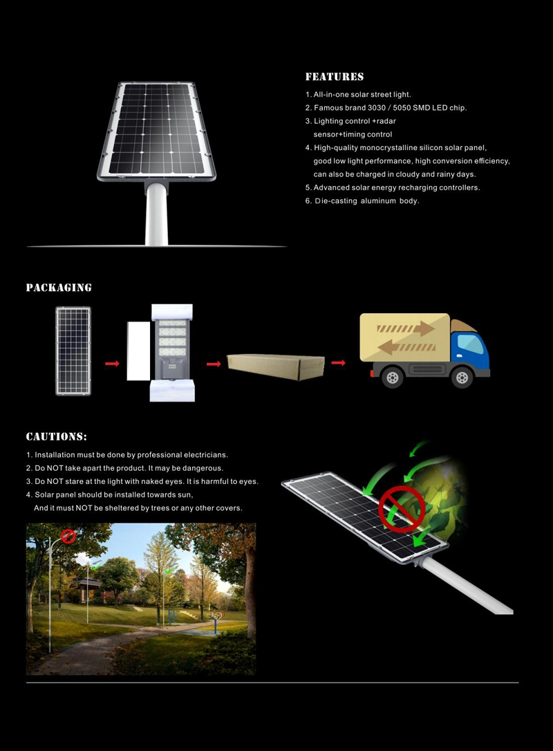 High Quality 300W 400W 500W Streetlight IP66 All in One Solar Integrated Street LED Lamp with Solar Panel