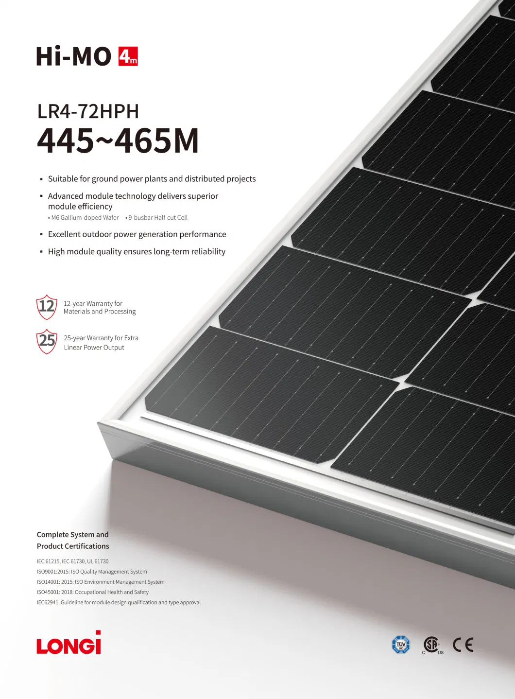 Longi Hi-Mo 4m Lr4-72hph-455m 455W 455 Watt Solar Panel