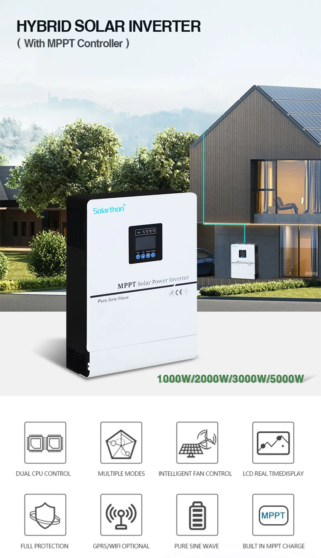 TUV CE Hybrid Complete PV Panel on Grid Inverter Kit Lithium Battery Energy Storage off Grid WiFi Power Solar Home System