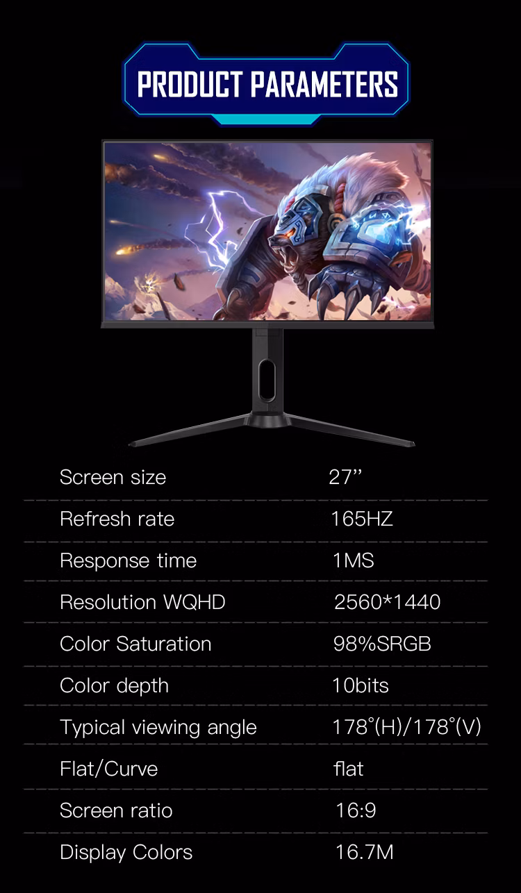 27 Inch LED Black/White Body RGB Lighting 1K/2K/4K 100Hz144Hz/165Hz/200Hz/240Hz Height Adjustable Bracket PC Gaming Monitor
