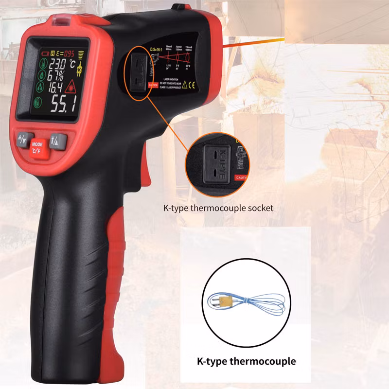Digital Circular Laser Infrared Thermometer with HD Color Display K Type Thermocouple