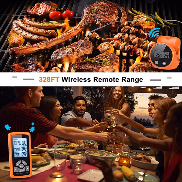 Wireles Smart Dual Probes Stainless Steel Cooking Food Digital Thermometer with USDA Program Meat, Kitchen Timer, Backlight, C/F, Alarm