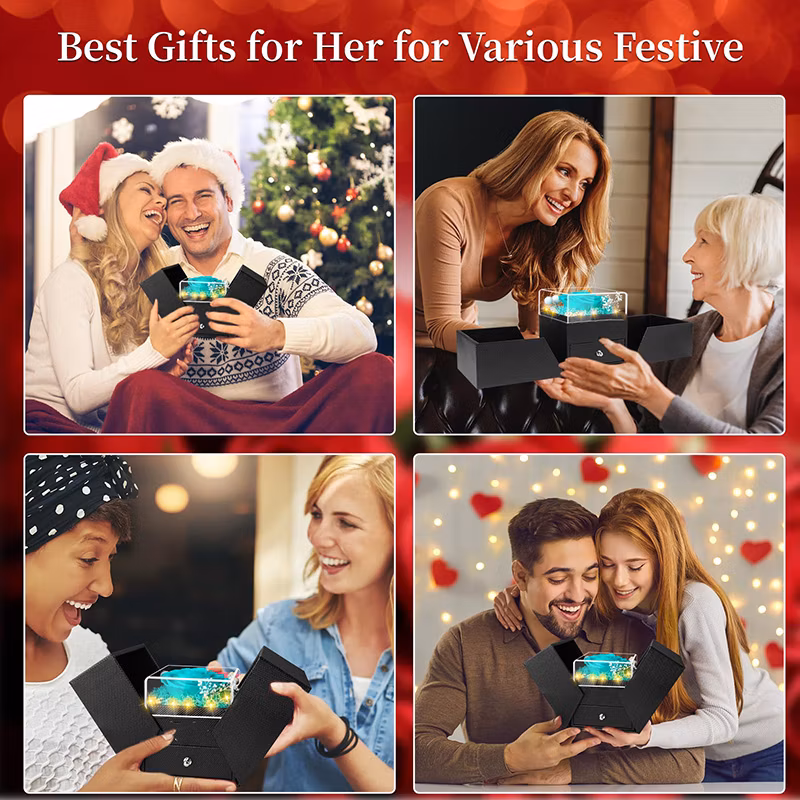 Red Preserved Rose Gifts with I Love You Heart Necklace100 Languages Romantic Box Packaging for Valentine&prime; S Day Eternal Flower