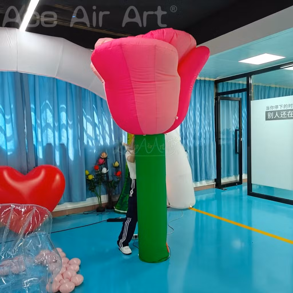 Giant Inflatable Red Rose with White LED Light Air Blow Illuminate Flower Nightclub Valentine Stage Decor Event Advertise