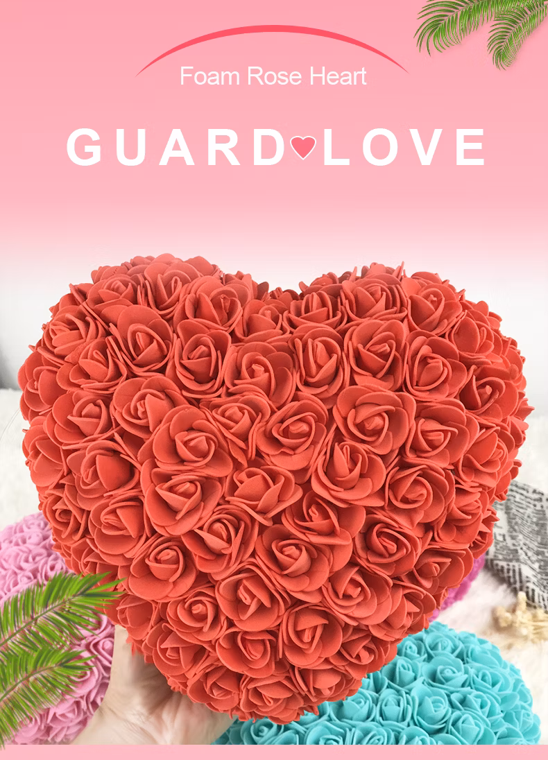 Custom Color Handmade Valentine Day Wedding Gift Artificial Rose Flower Heart Shaped Foam Rose Heart for Love