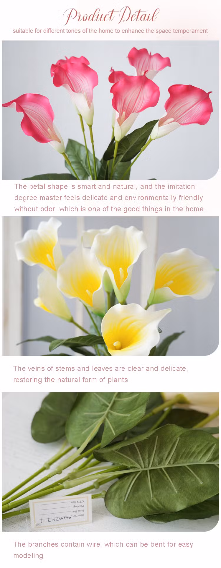 Romantic Vintage Calla Lily Branch Artificial Silk Artificial Calla Lilies for Home Wedding Decoration Floral Arrangement