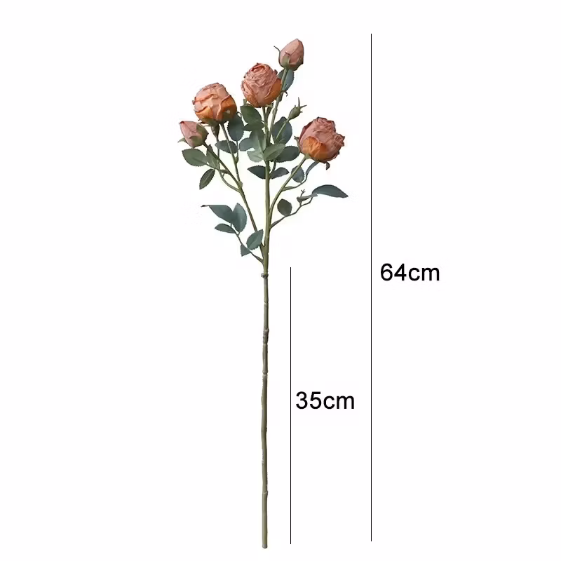 Handmade Wedding Decor Plastic Single 5 Heads Artificial Burnt Edge Rose Flower Vintage Dry Withered Scorched Roses