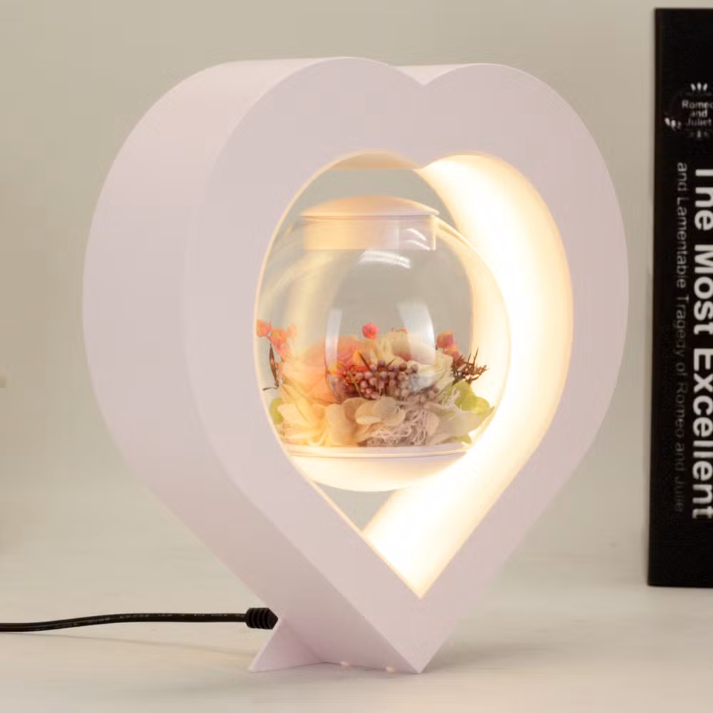 Pink Color Heart Shape Magnetic Levitation Floating Preserved Flower Lamp Light for Christmas Gift Home Business