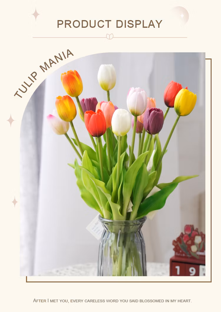 High Quality PU Silicon Artificial Tulip Real Touch Flowers for Spring Summer Home Decor Flowers Restaurant Hotel Wedding Event
