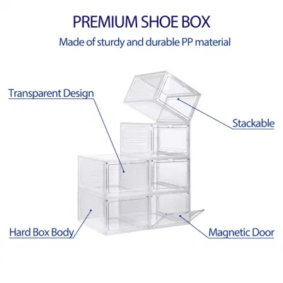 Large Sturdy Shoe Storage Boxes Pack of 6 Stackable Clear Plastic Shoe Organizer Containers for Closet Drop Front Shoe Bins for Display Sneakers