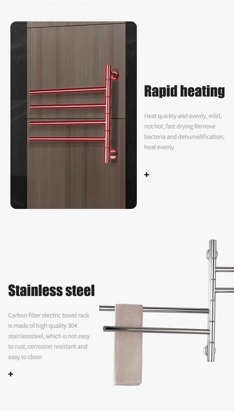 Electric Heated Towel Rack for modern Bathroom, 304 Stainless Steel Bathroom Set Wall Mounted Towel Warmer with Thermostat 4 Rotatable Bars Towel Dryer