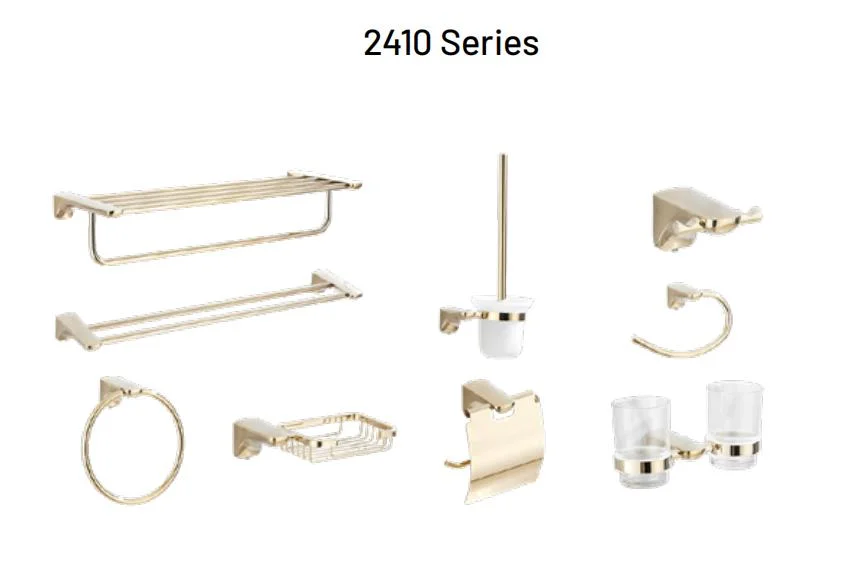 2410 Series Brushed Gold Wall Mounted Zinc Alloy Accessories Bathroom Hardware Set